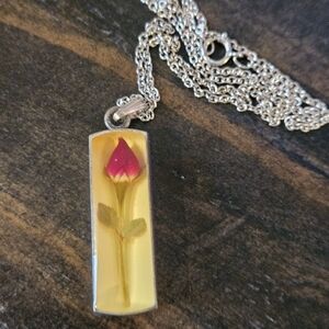 Vintage Sterling Silver Rose Pendant Necklace